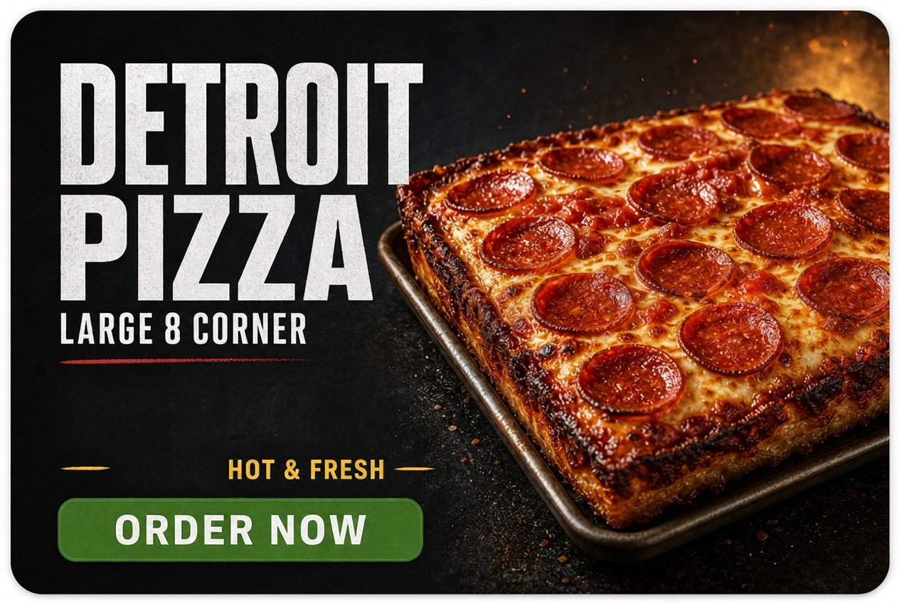 Detroit-style pizza large 8 corner